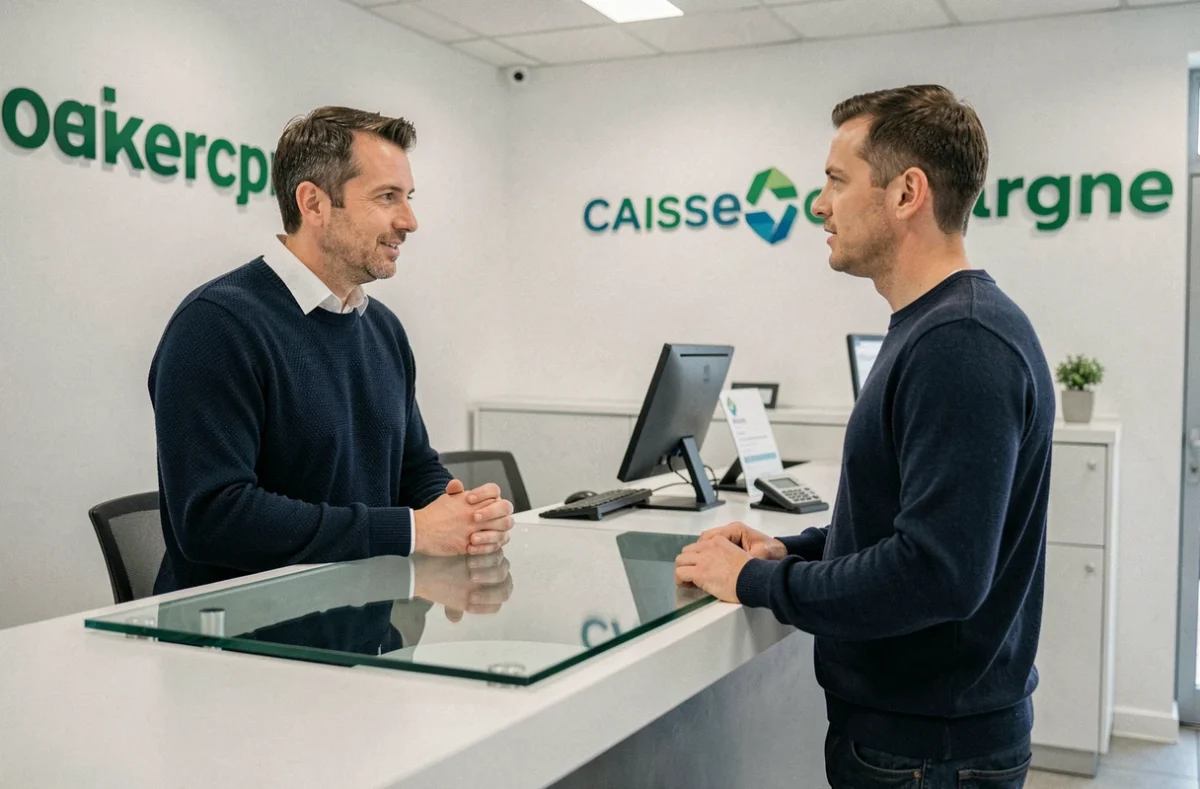 Homme discutant de son livret LEL avec un conseiller dans une agence Caisse d'Épargne