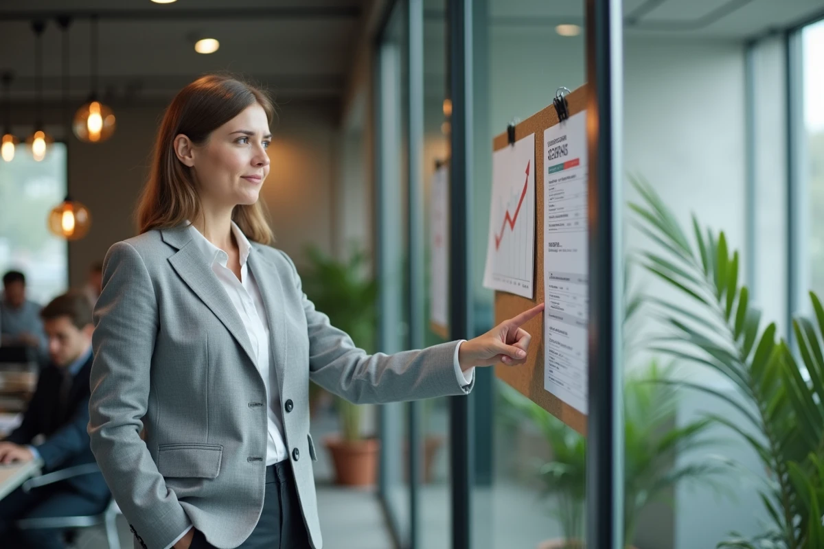 Conseillère financière analysant des graphiques boursiers pour protéger les investisseurs en cas de liquidation