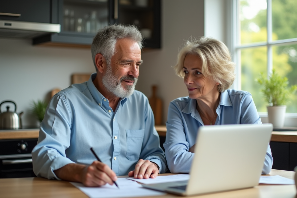 Couple de retraités dans une cuisine moderne