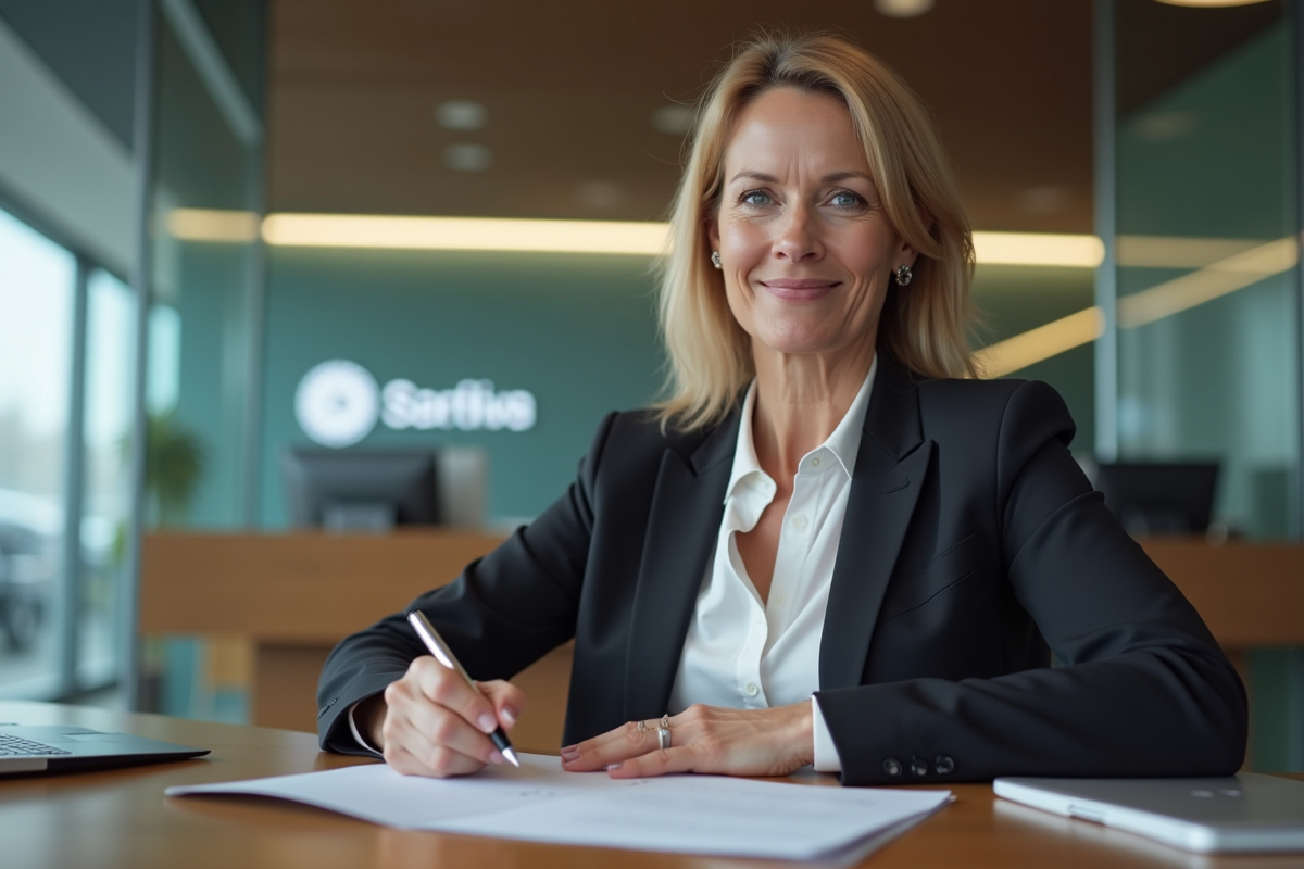 Femme d affaires dans une banque moderne en réunion