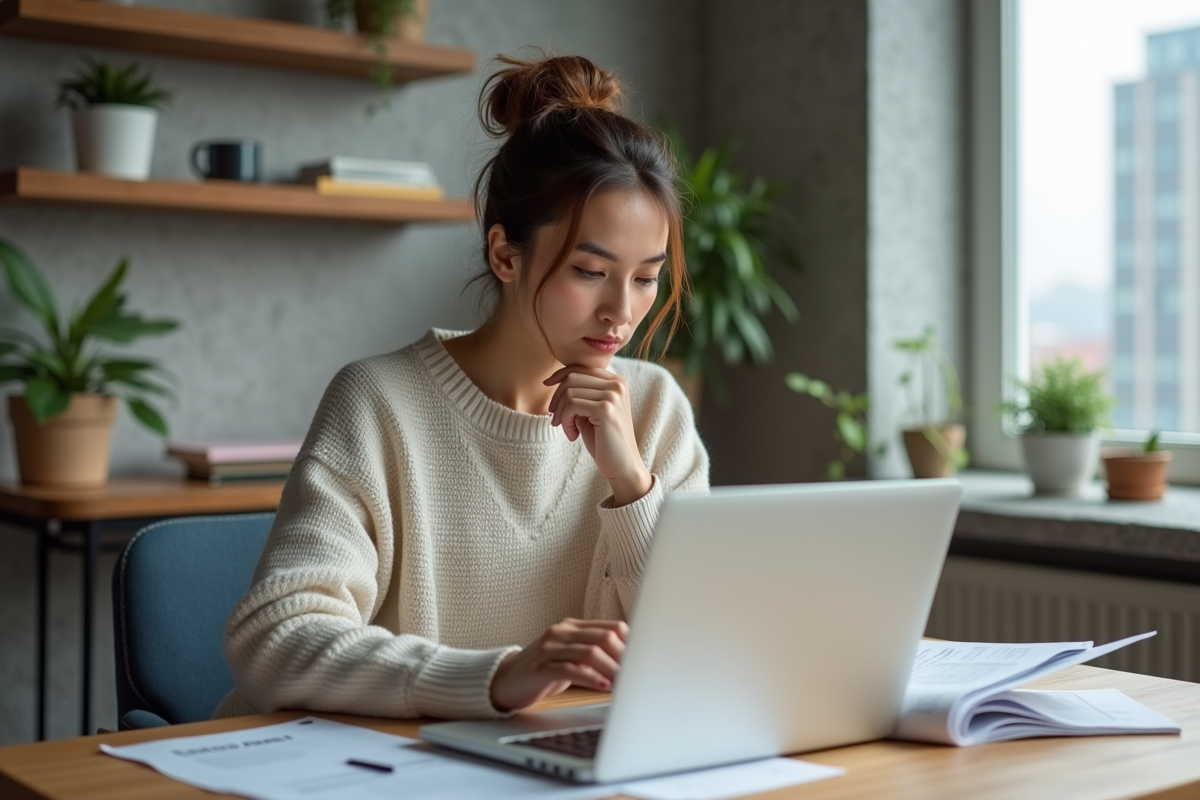 Femme au bureau étudiant des formulaires d'entreprise