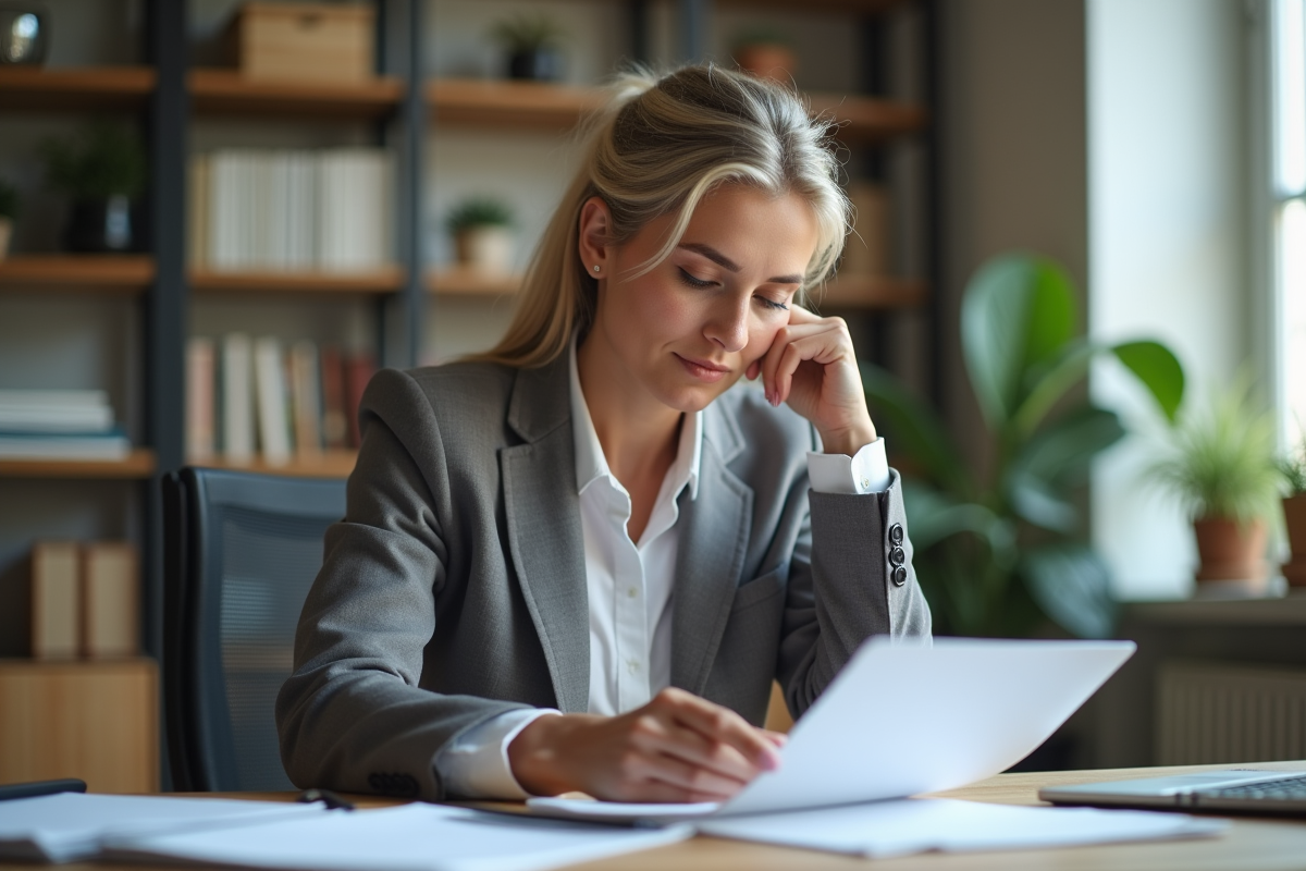 Femme organisée dans un bureau à domicile en blazer