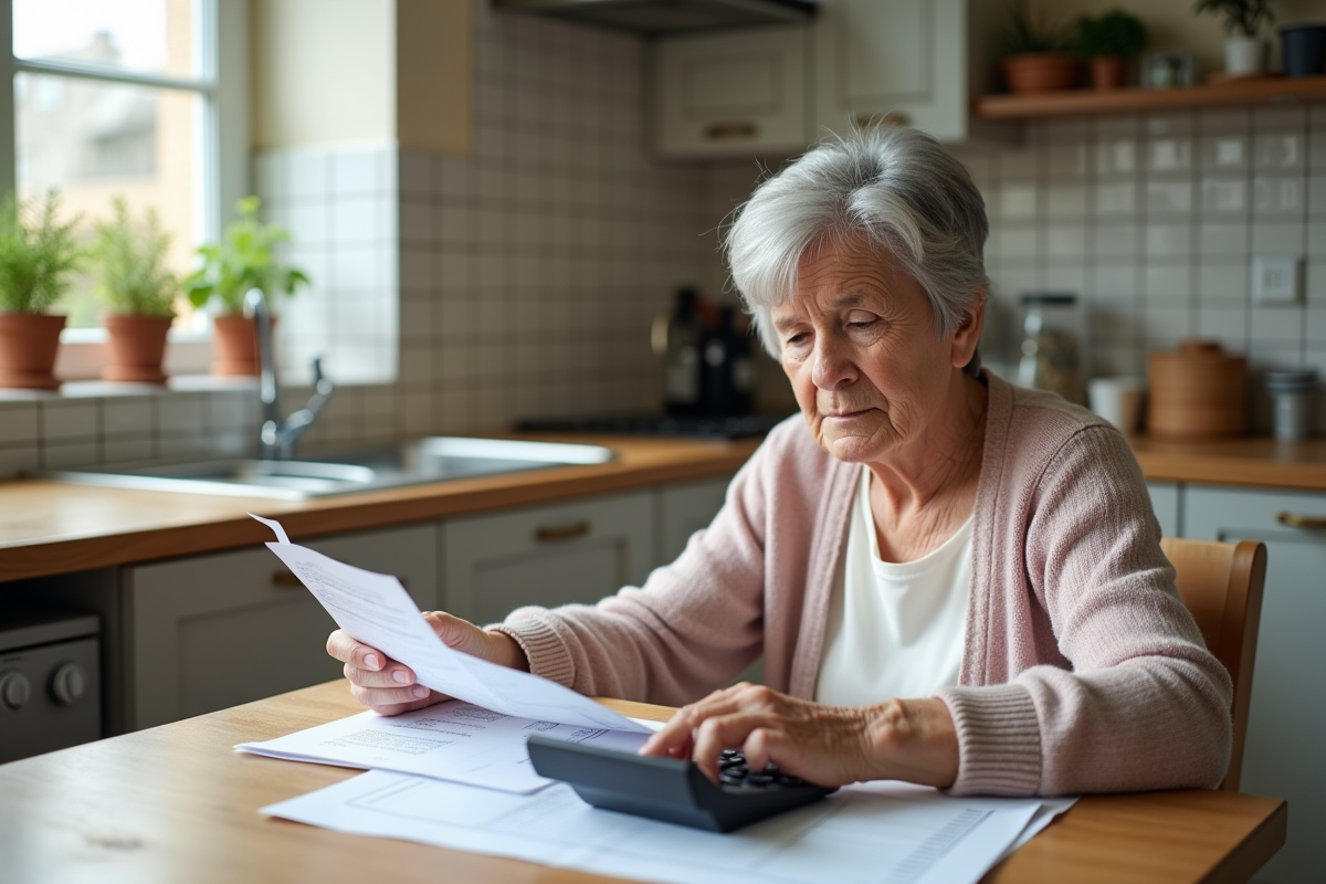 Femme senior analysant ses relevés de pension à la maison