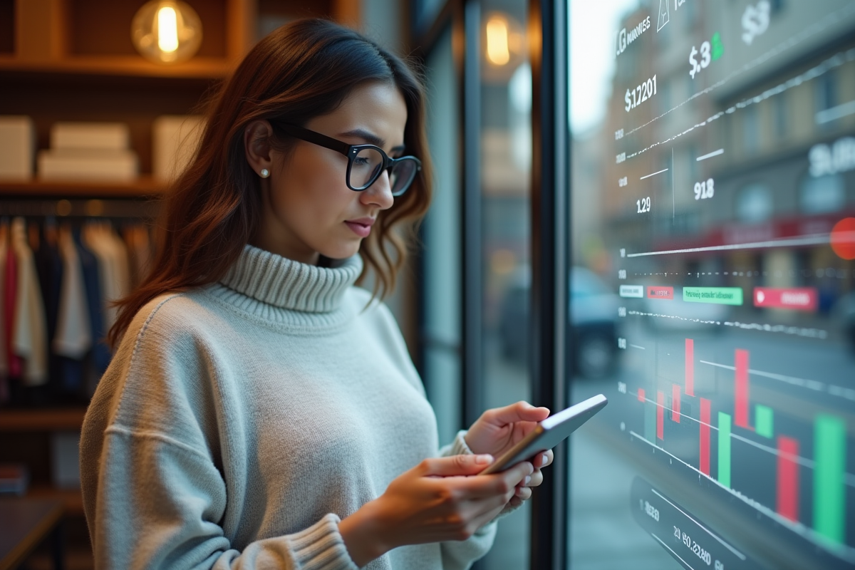 Jeune femme avec tablette dans une boutique en ligne