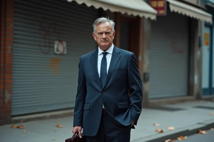 Homme d'affaires en costume dans une rue urbaine d&eacute;serte