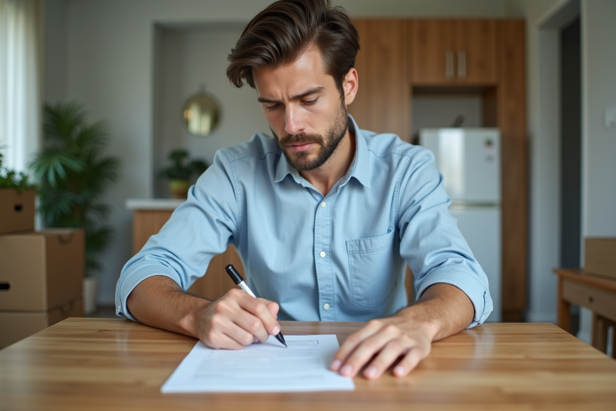 Homme en train de remplir un formulaire de changement d'adresse