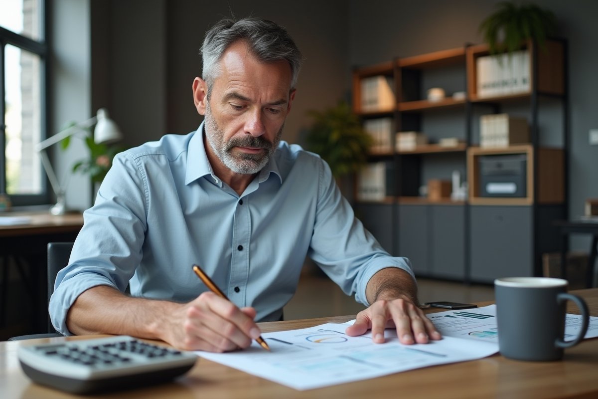 Homme d'affaires analysant des documents financiers