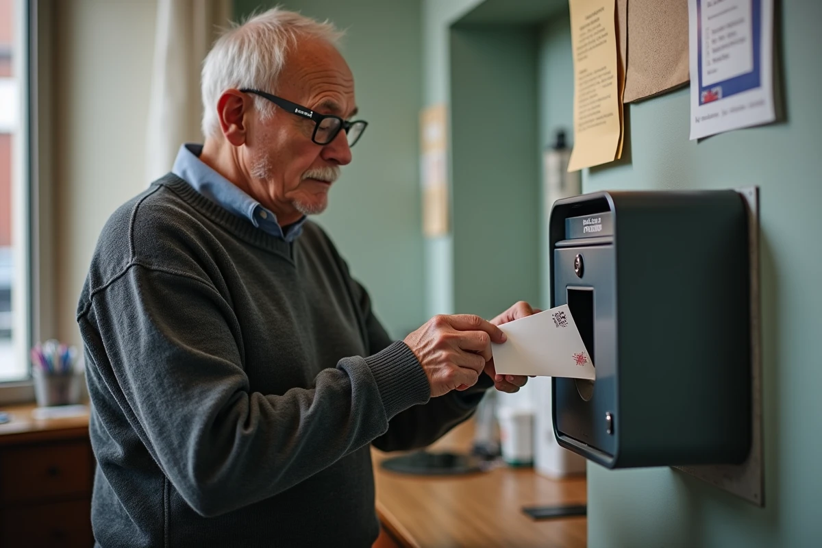 Homme déposant une lettre dans une boîte aux lettres