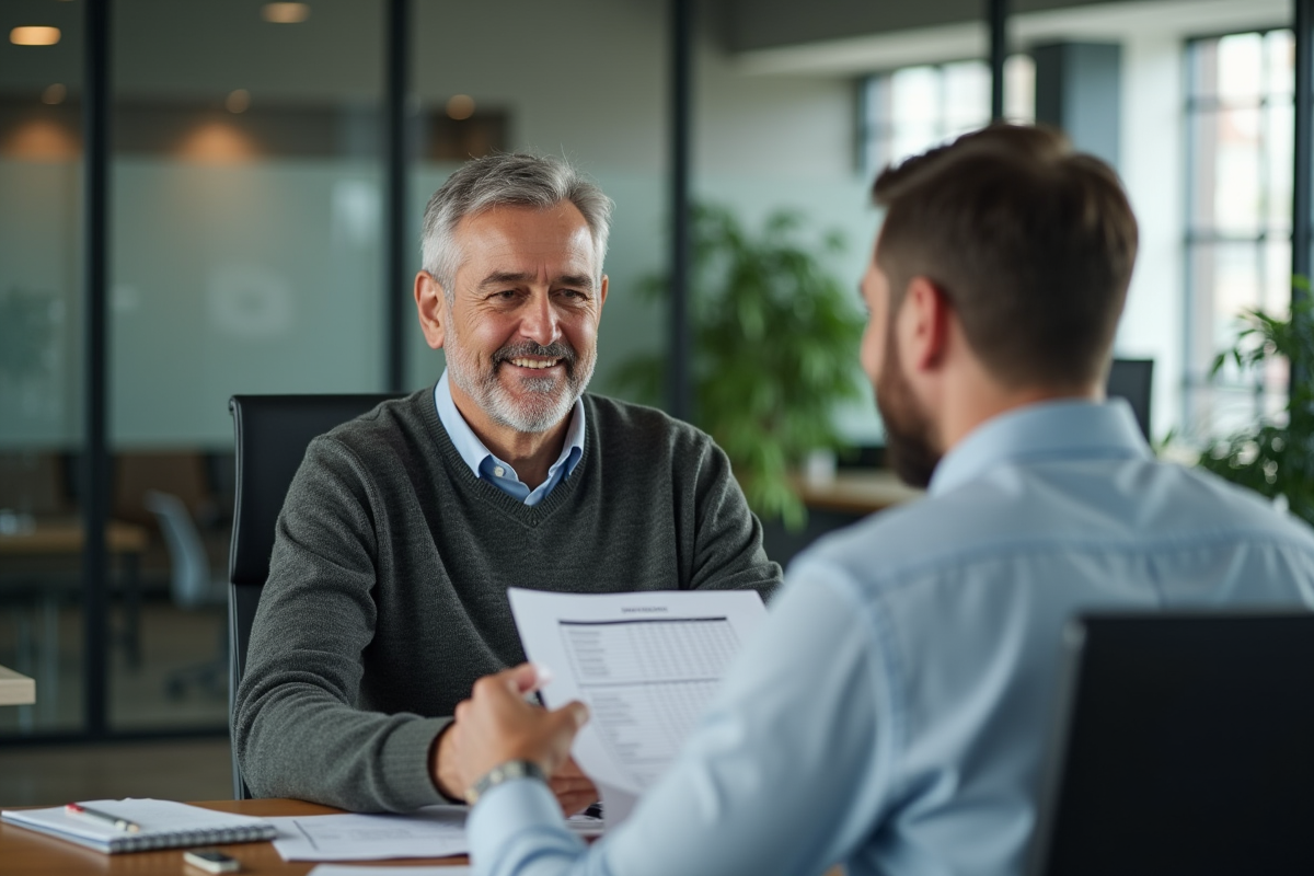 Homme en discussion avec un conseiller bancaire