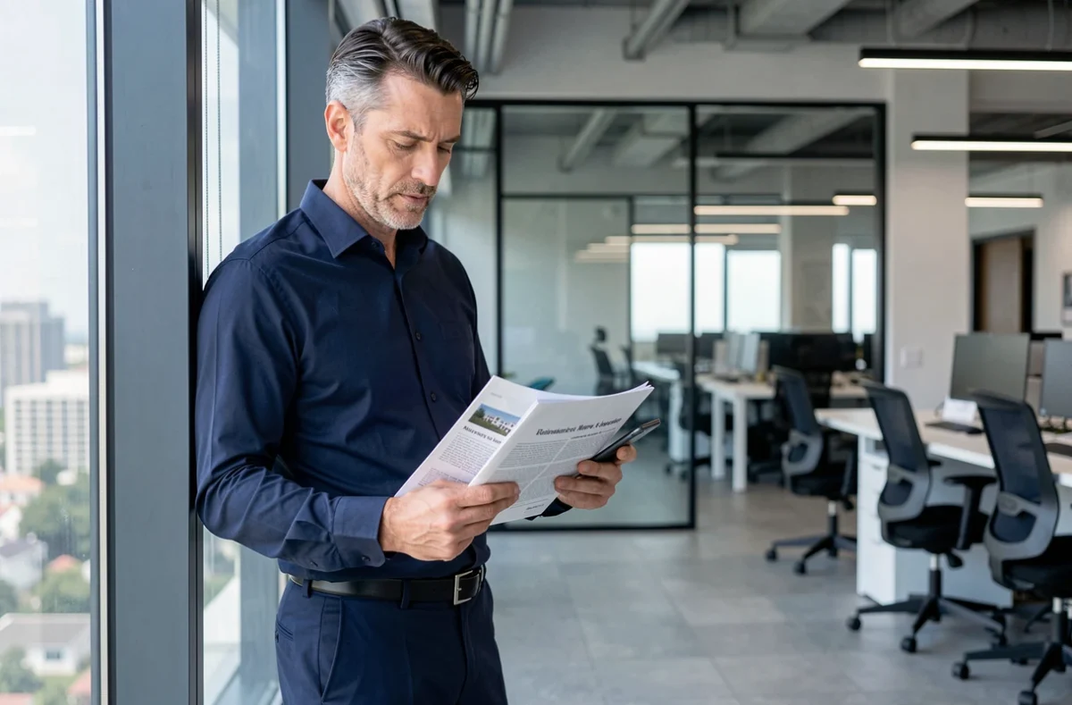 Homme consultant un rapport sur son fichier Préventel dans un environnement de bureau professionnel