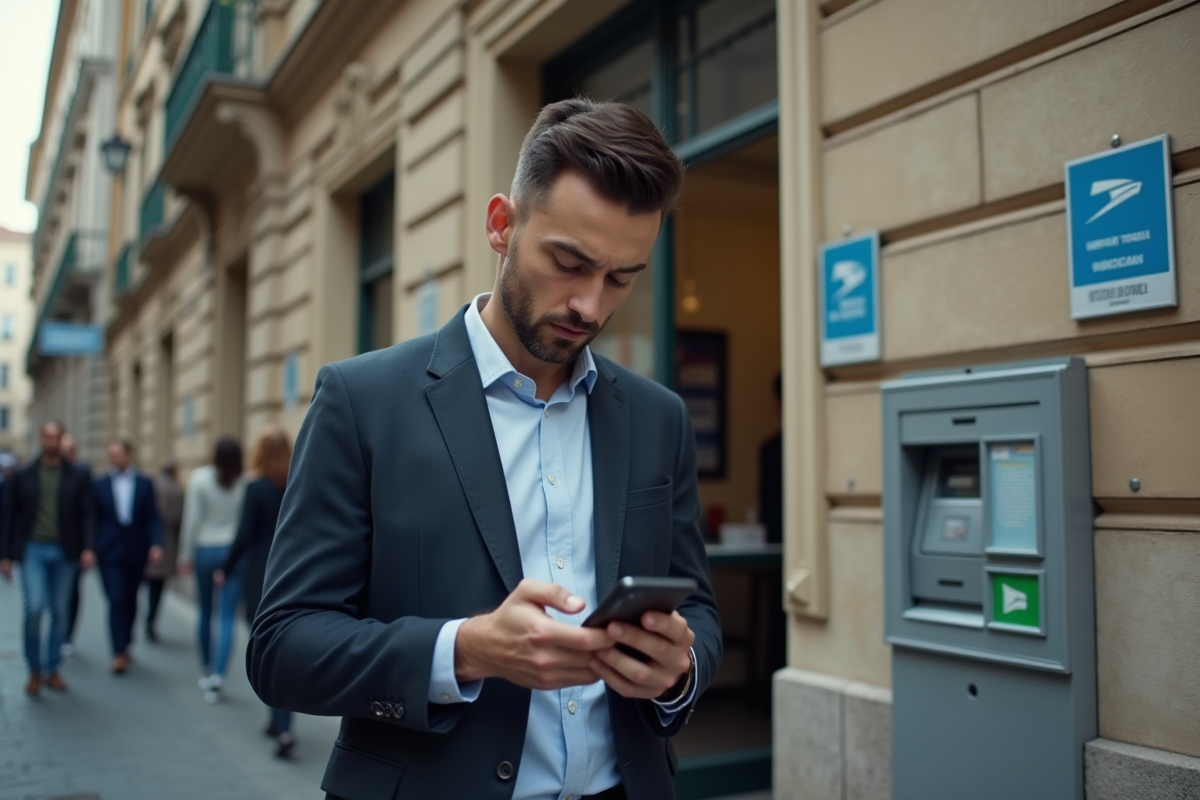 Jeune homme au poste de police en train de composer un numéro