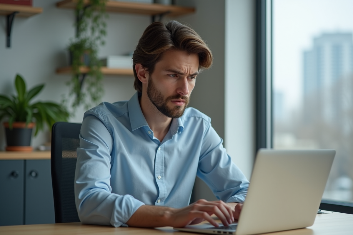 Jeune homme préoccupé travaillant dans un bureau à domicile