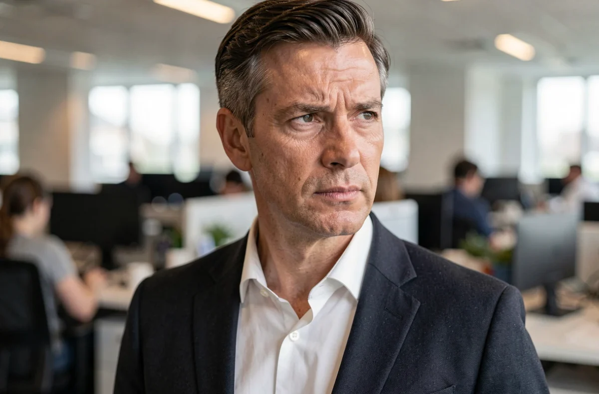 Portrait en gros plan d'un homme d'affaires algérien pensif dans un environnement de bureau ouvert