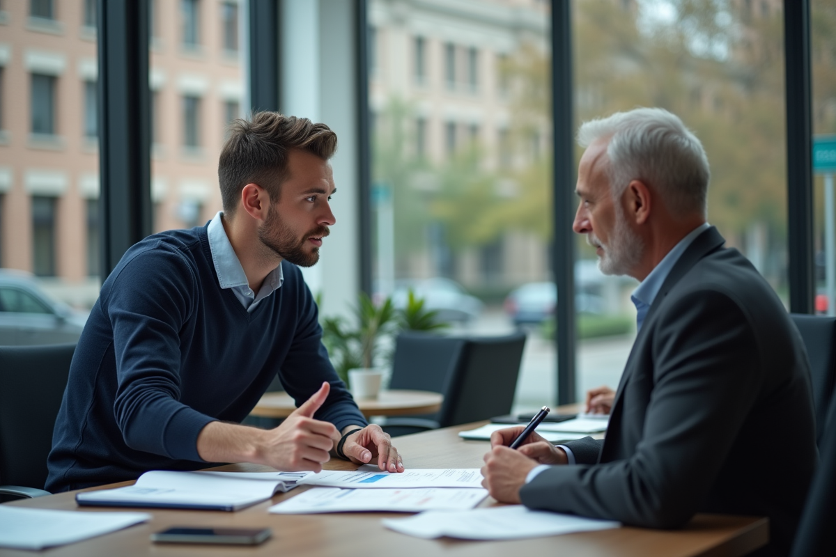 Jeune homme discutant avec un conseiller financier