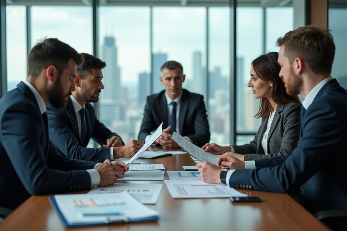 Groupe de professionnels en réunion d'affaires dans un bureau moderne